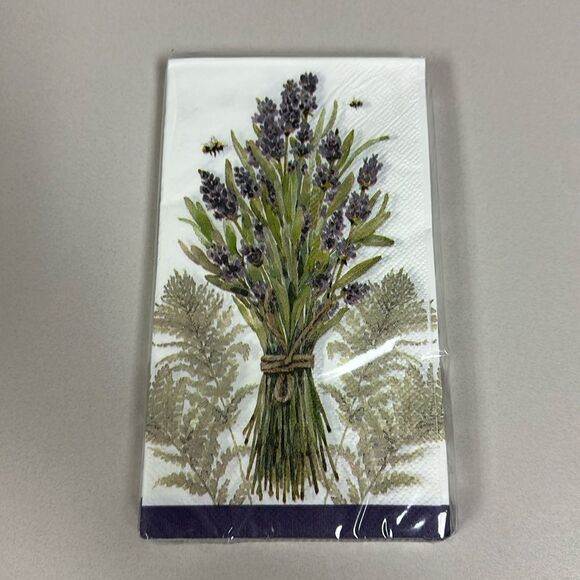 Fresh Lavender Floral Bouquet White Purple Set of 15 x 2 Guest Size Napkins - Picture 3 of 5